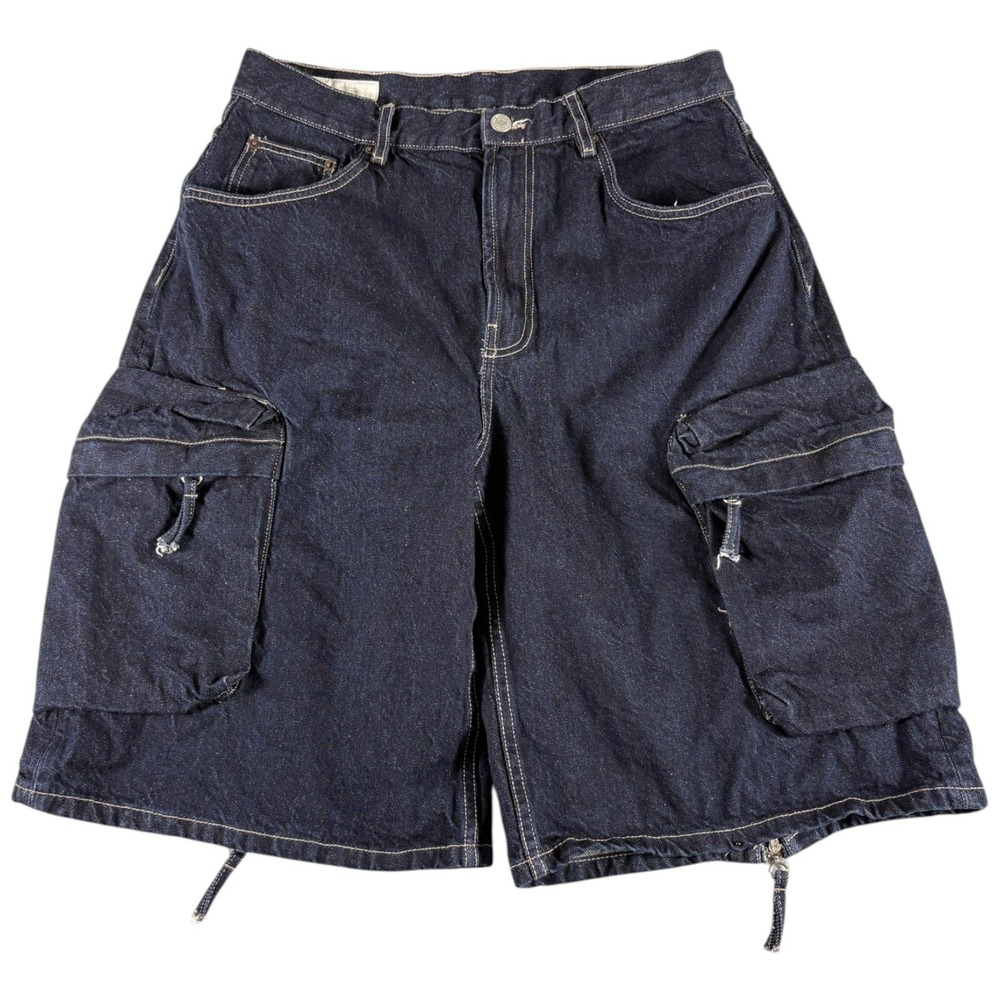 Zara Denim Cargo Shorts Mens 34 Blue Baggy Long Jorts Y2K Streetwear Grunge